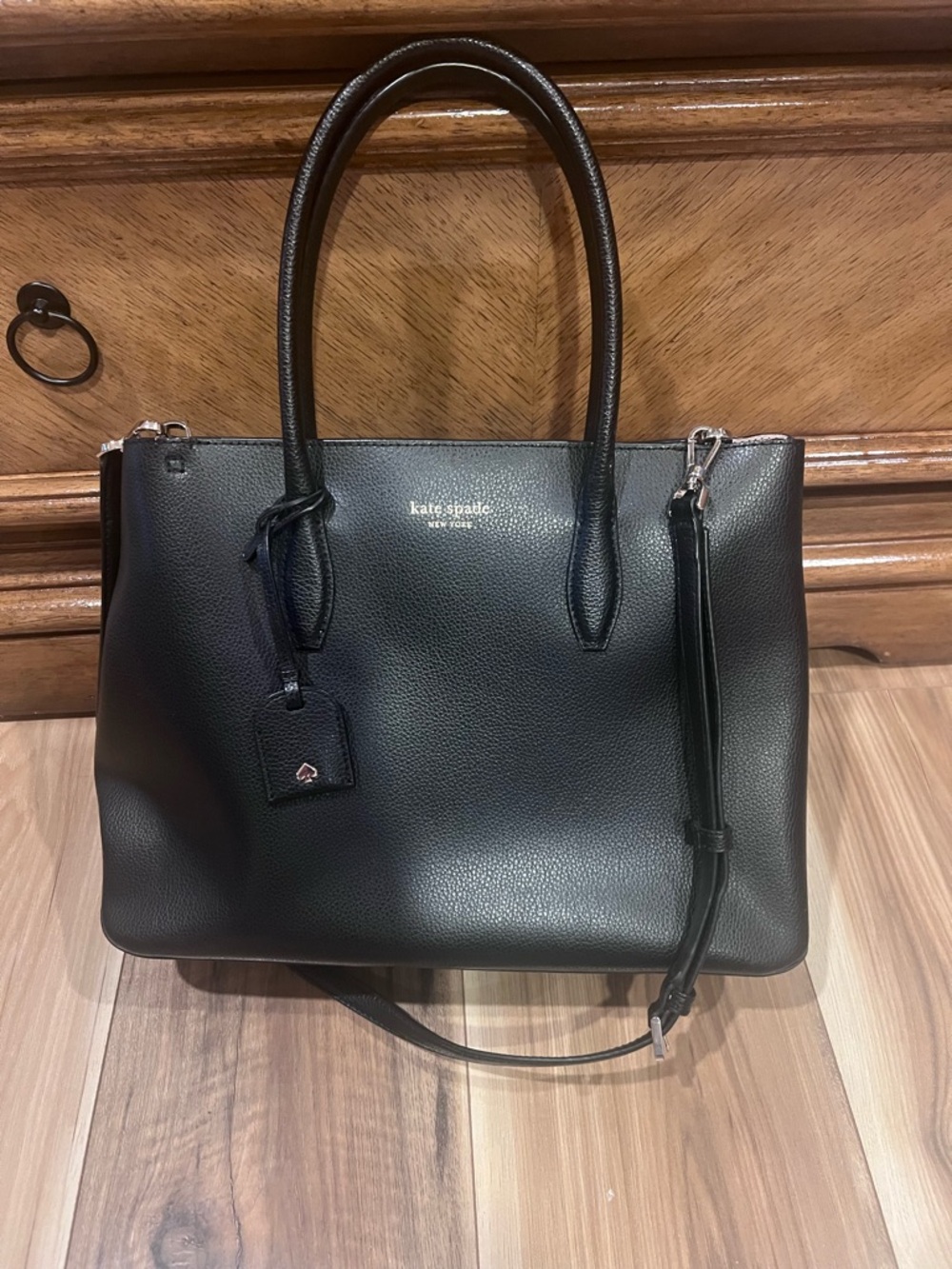 kate spade Black Pebbled Leather Satchel with Shoulder Strap
14x10
